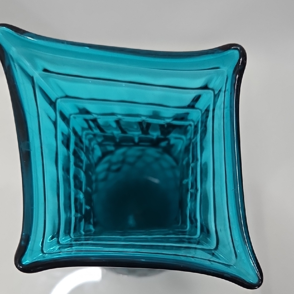 Blenko 1110 Optic Vase Seabreeze Blue 10.5" Applied Clear Swirl - Picture 6 of 7